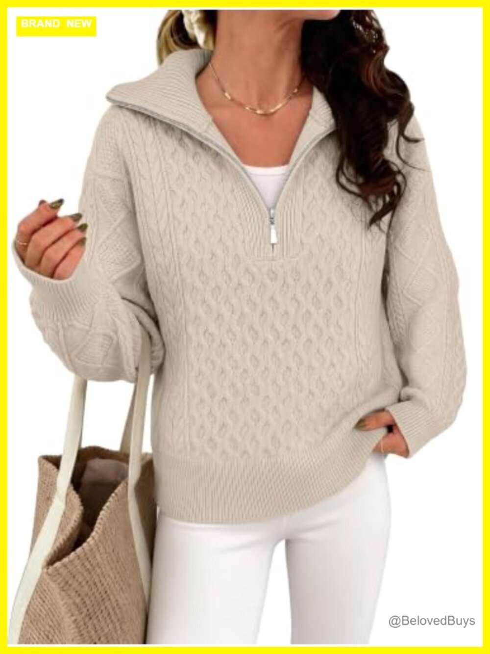Cable Knit Quarter Zip Collared Sweater Pullover